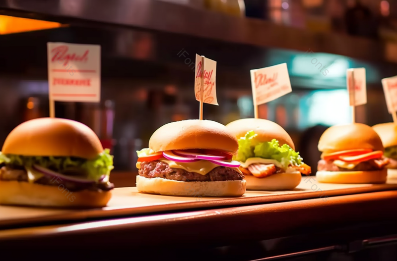 在食品市场的美味火焰烤汉堡,高清,摄影图,摄影图片,图片大全,摄影图免费下载